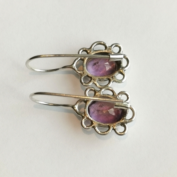 Sterling Silver Amethyst Flower Drop Earrings New - Picture 2 of 7